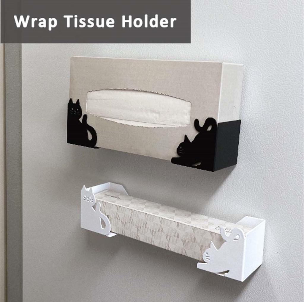 Decore Corporation Cat Deco Kitchen Wrap & Tissue Holder, Black, Size Approx. W5.8 D13 H6.5 SL-38457