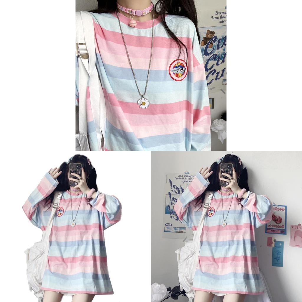Tshirt For Women Autumn Long Sleeve Striped Knit Casual Top For Office Wear