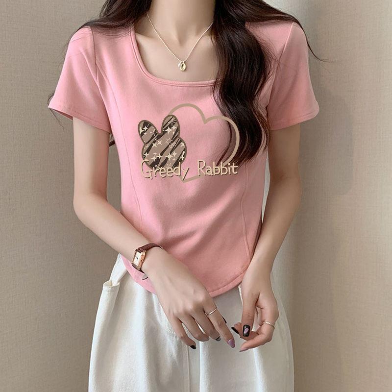 

Футболка с U-образным вырезом, хлопковая женская летняя футболка с короткими рукавами, нерегулярный короткий повседневный топ, черные топы с короткими рукавами 2XL розовый