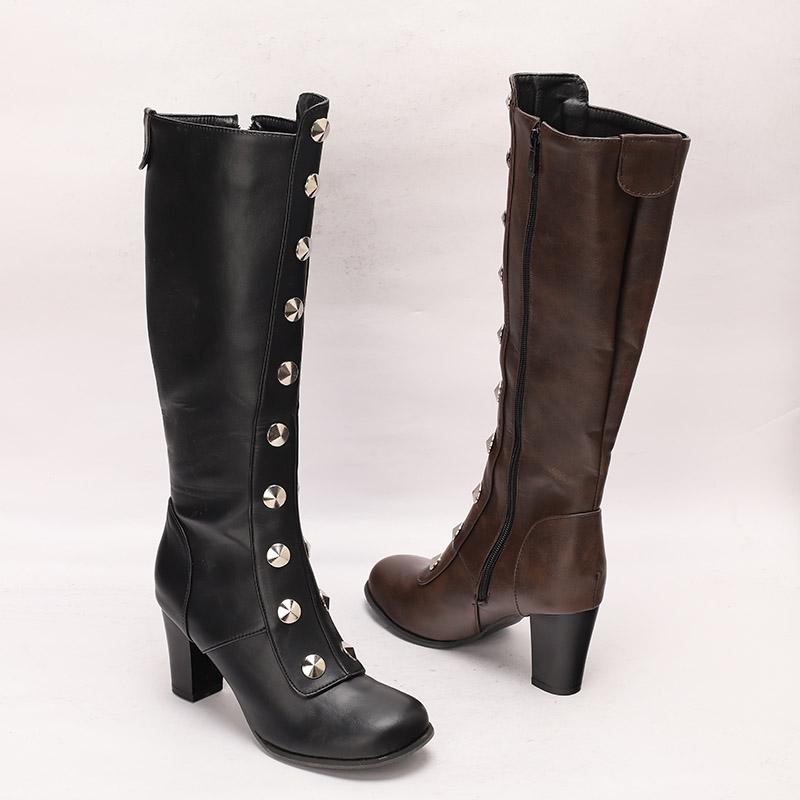 Women's High-heeled Boots, Sexy European and American Style Thick Heel Large Size Solid Color Medium Boots