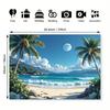 2D Moonlit Ocean Waves and Sand Shore Backdrop Photography Background Banner