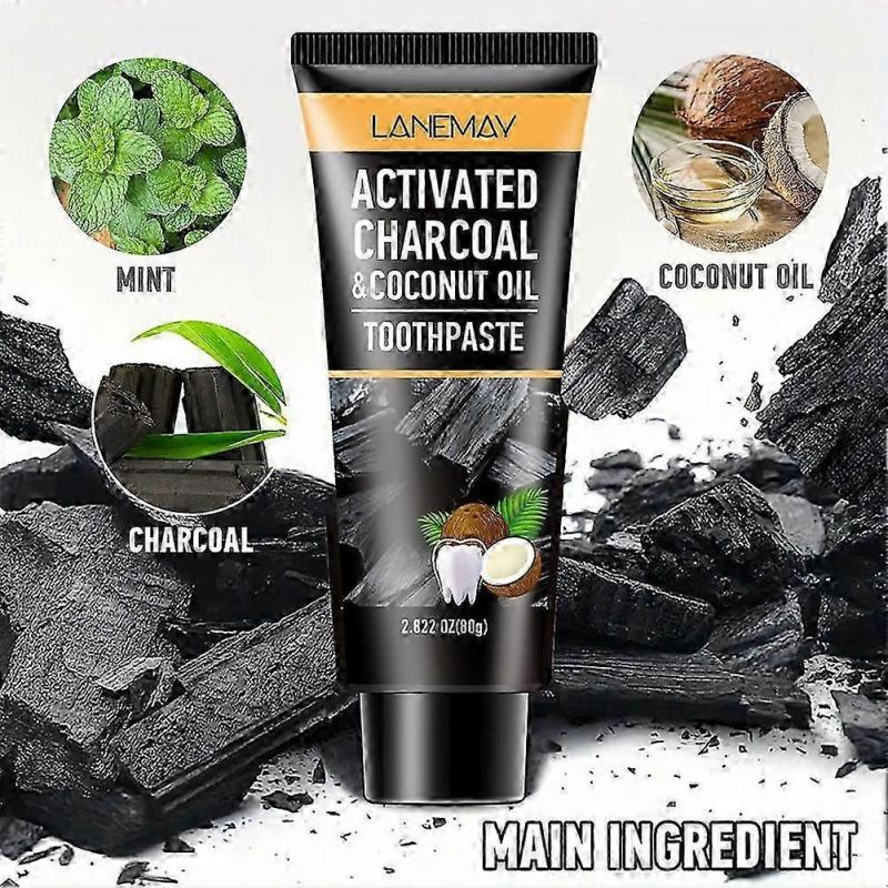 Activated Charcoal & Coconut Oil Whitening Toothpaste - Deep Stain Remover for Fresh Breath, Natural Formula, 100g