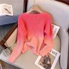 Gentle Wind Gradual Change Color V-neck Knitted Cardigan Women's Autumn and Winter Senior Sense Outside with Soft Waxy Coat Sweater