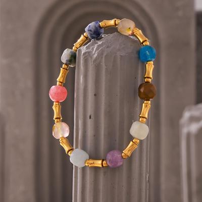 Böhmisches Kreatives Farbe Dopamin Naturstein Perlenarmband Titanstahl Vergoldet Nischendesign
