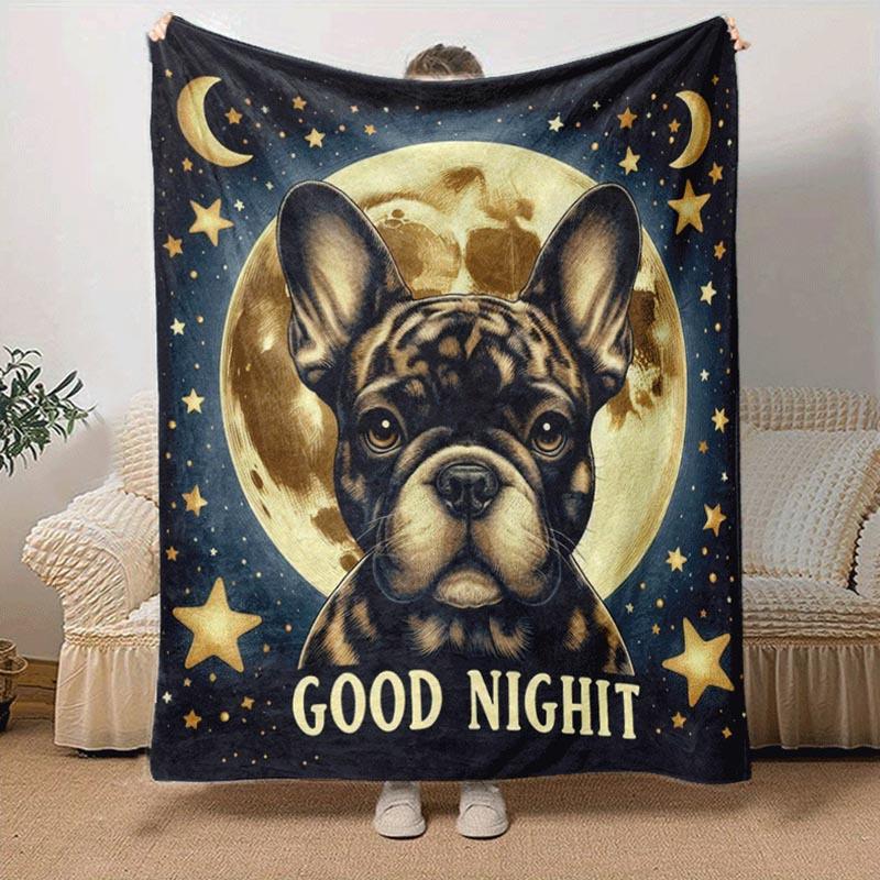 1pc Dog Printing Lightweight Flannel Blanket, Comfortable and Warm Blanket, for Camping Sofa Bed and Couch Office, in All Seasons