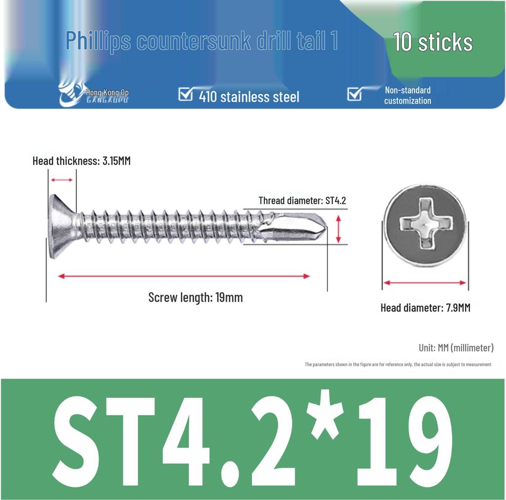 410 Stainless Steel Flat Head Phillips Self-Tapping Self-Drilling Screws