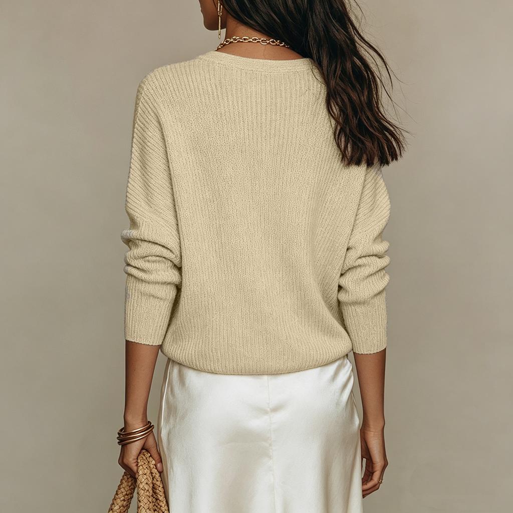 Maglione a Maniche Lunghe da Donna Primavera Estate Top all'Uncinetto Girocollo Orlo Arricciato Pullover a Maglia Camicetta Casual