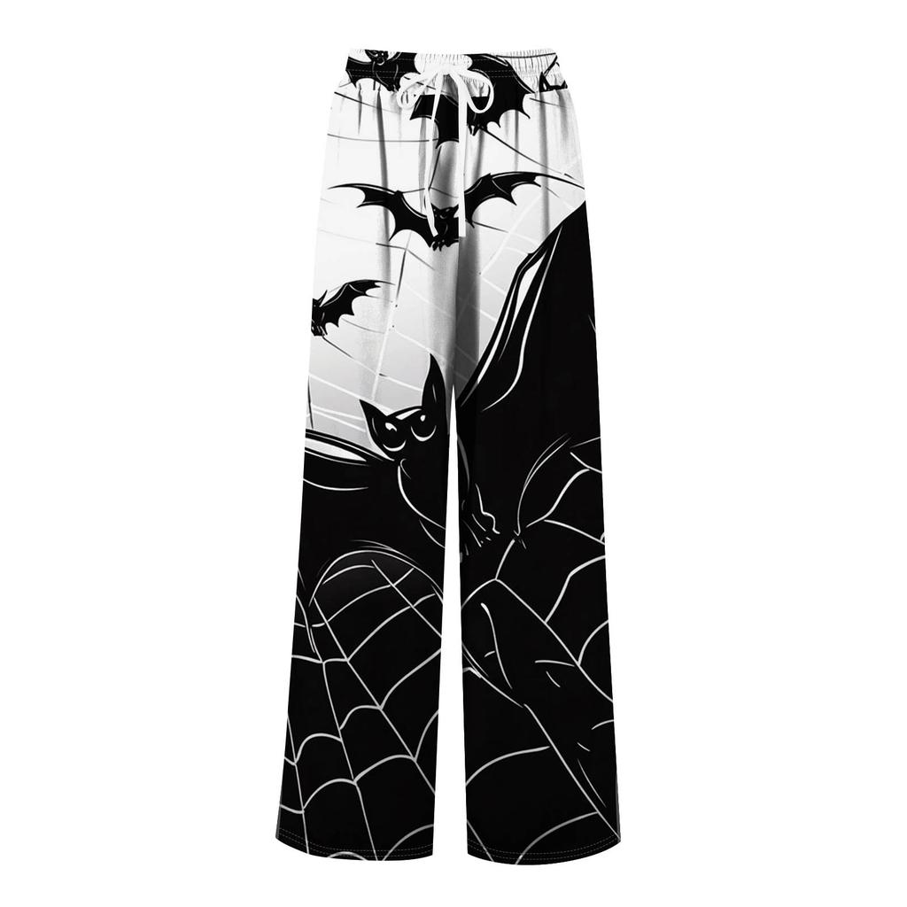 Women's Printed Wide Leg Pants With Pockets High Waist Drawstring Loose Casual Pants