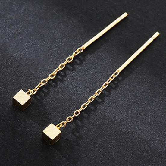 Women Small Geometric Cube Long Dangle Chain Earrings Party Jewelry