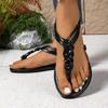 Fashion Black Braided Belt Clip Toe Women's Sandals 2025 Summer New Comfortable Flat Roman Shoes Retro Casual Beach Sandals Shoes Ladies