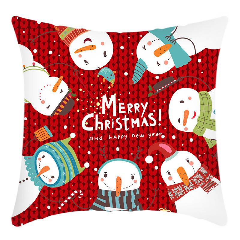 New Christmas Elk Santa Snowman Print Short Plush Pillow Home Sofa Cushion Cover
