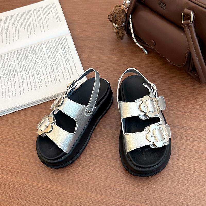 Muffin Platform Casual Sandals Women's Summer 2025 New Fashion Double-breasted Metal Buckle Foreign Trade Roman Sandals Women