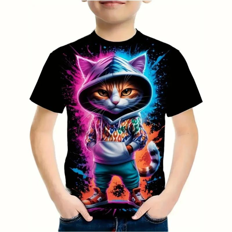 Roupa Infantil Estampa 3D Cool Dazzle Desenho Animado Gráfico Camisetas Modas Streetwear Gola Redonda Manga Curta Camiseta para um Menino