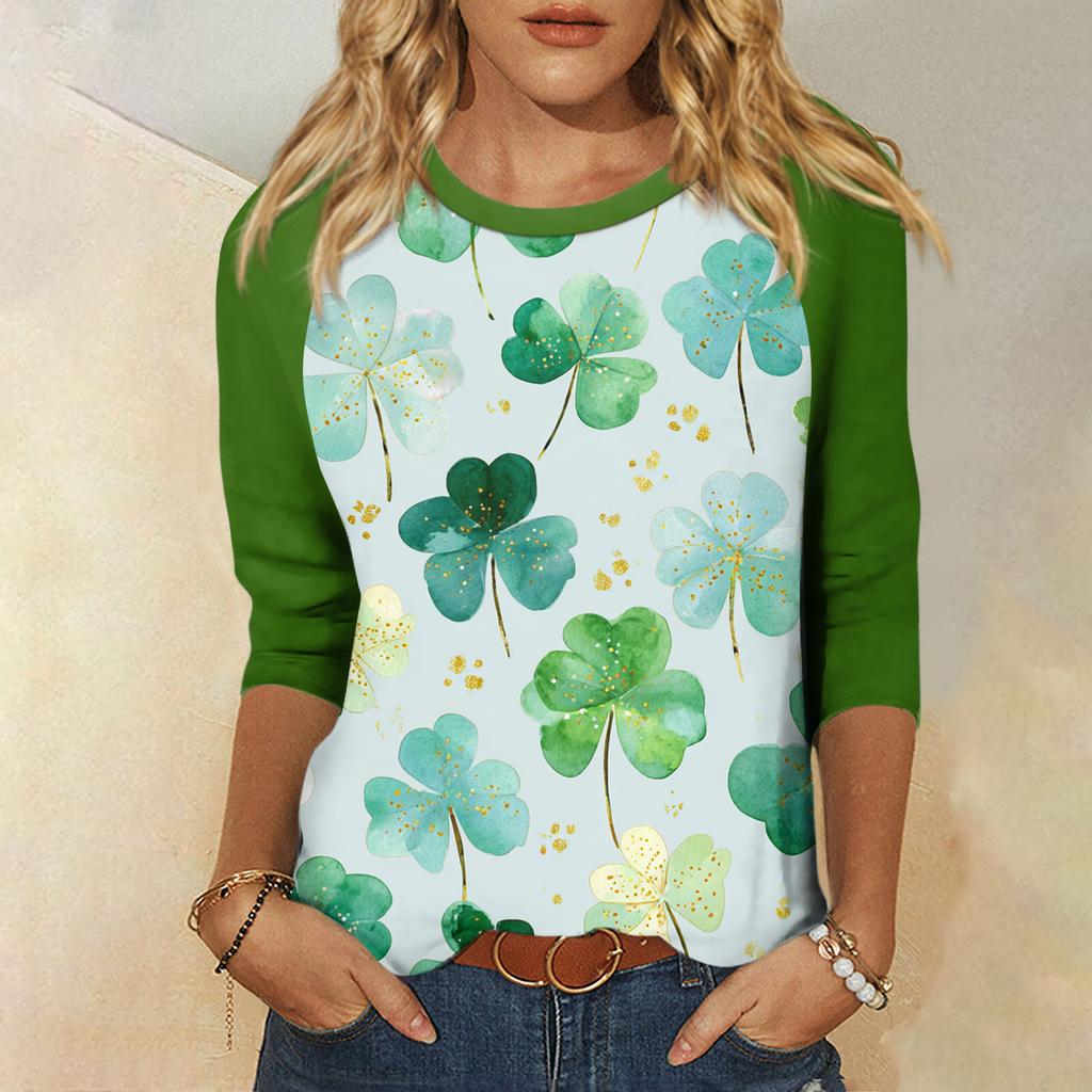 Women's  St. Patrick's Day Print Round Neck Three-Quarter Sleeve Top