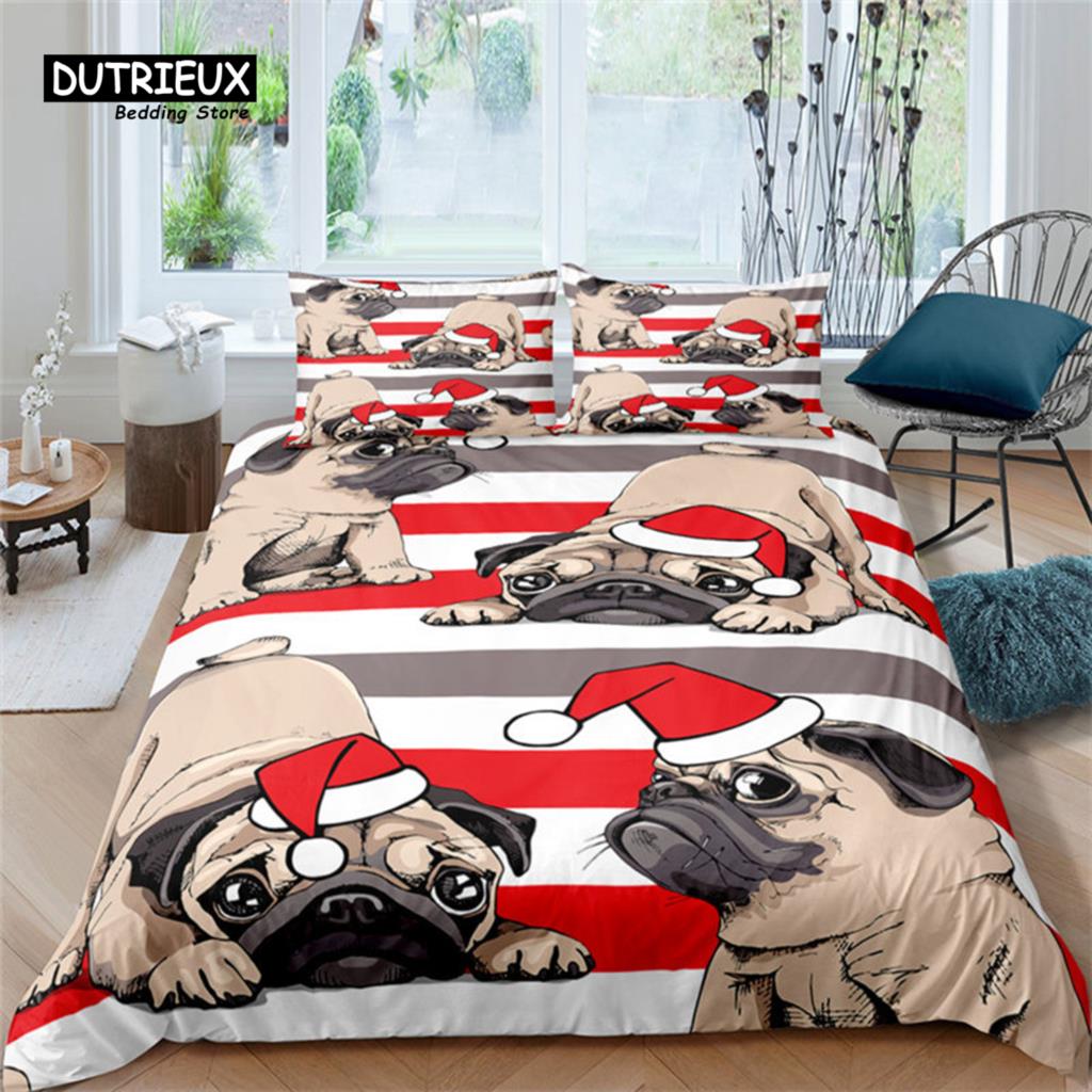 Cartoon Santa Claus Bedding Set King Queen Size Microfiber Christmas Dogs 3D Print Duvet Cover For Kids Pillowcases Home Textile