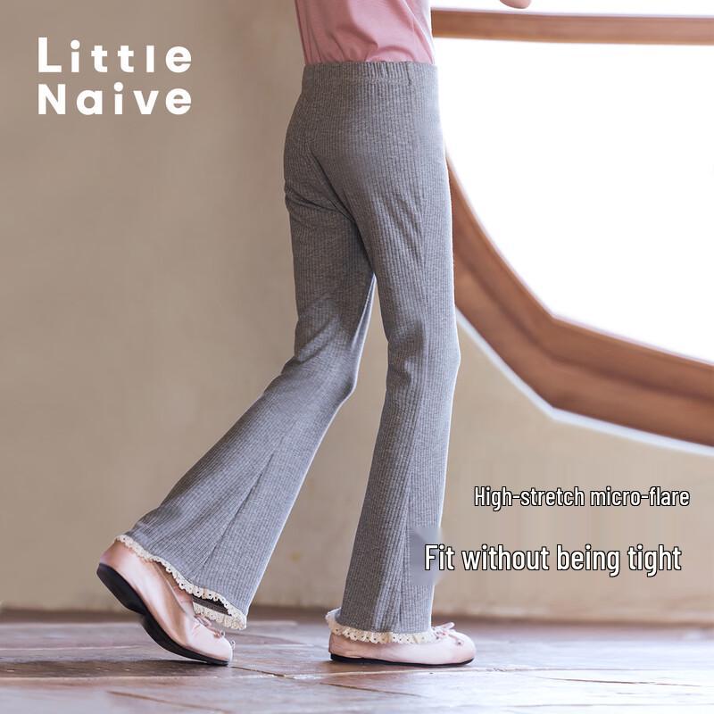 Little Naive Girls  Lace-Trim Ribbed Knit Flare Pants 160