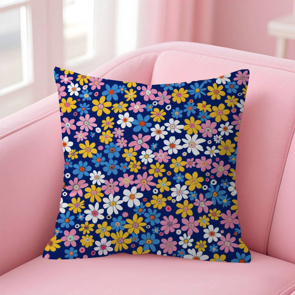 Colorful Embroidery Daisy Pillow Gift Home Office Decoration Bedroom Sofa Car Cushion Cover Case 45X45