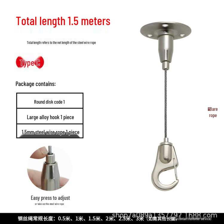 Steel Wire Rope Lifting Hanger: Alloy Hook Safety Adjustable Clip for Luminaire Fixing and Picture Hanging
