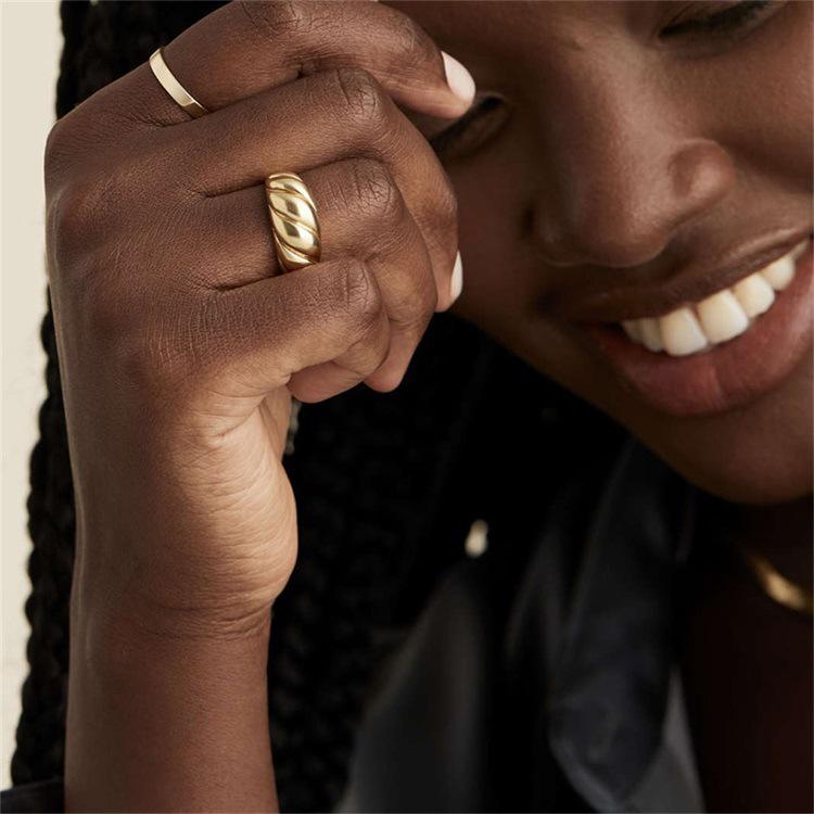 St. Delan Gold-Plated Stainless Steel Croissant Ring for Couples