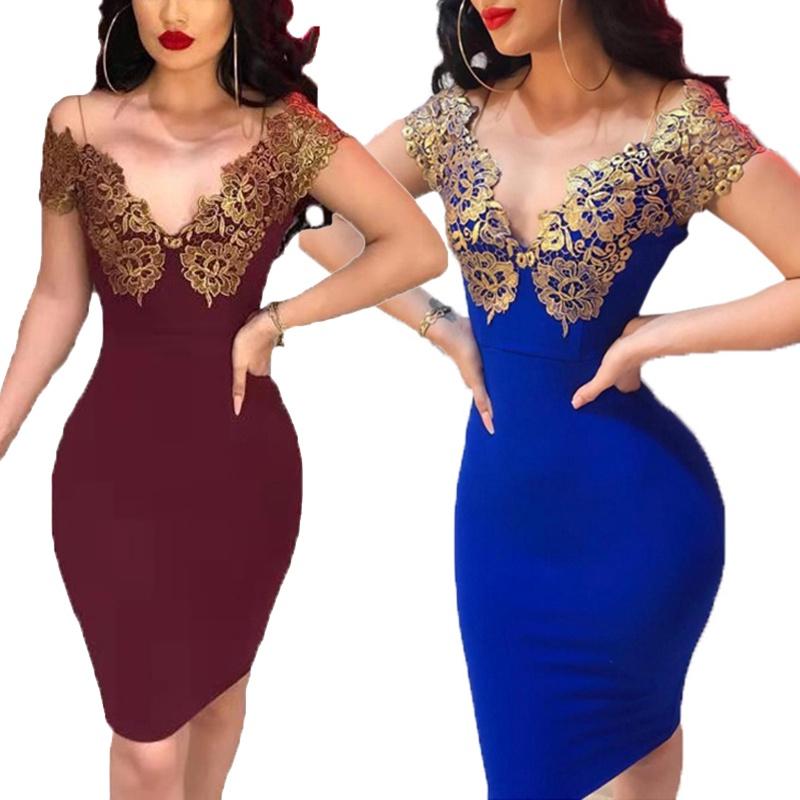 Stunning Women Off Shoulder Deep V-neck Bodycon Backless Mini Dress For Events