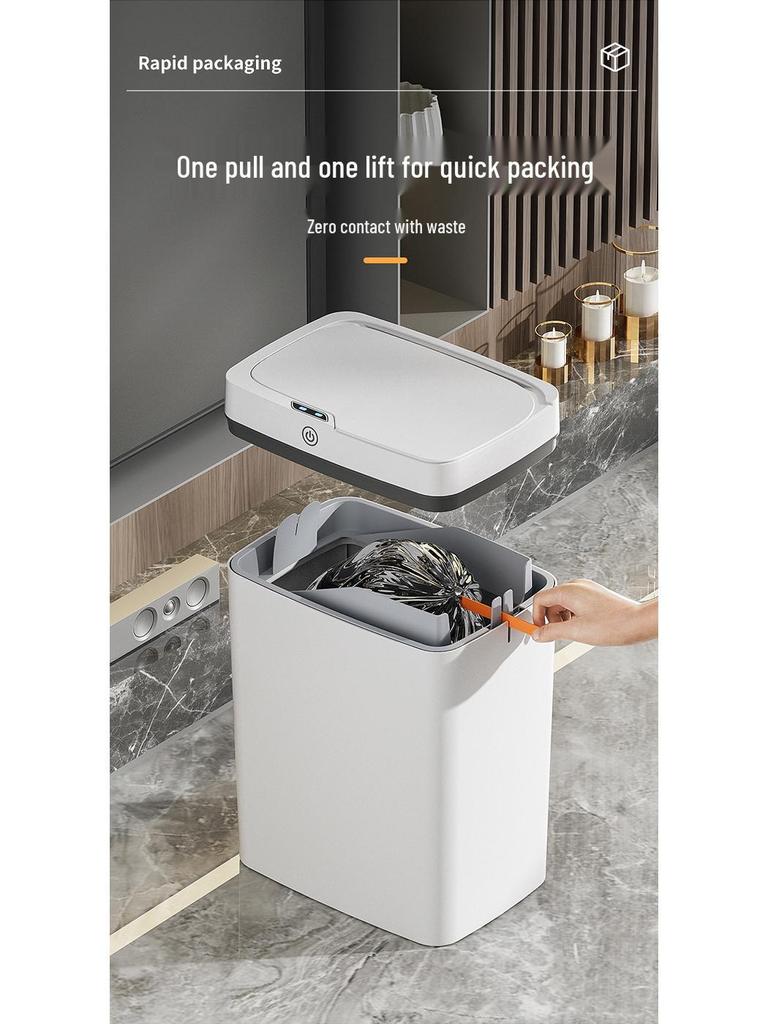 Hands-Free Automatic Trash Can with Smart Lid for Bathroom Use