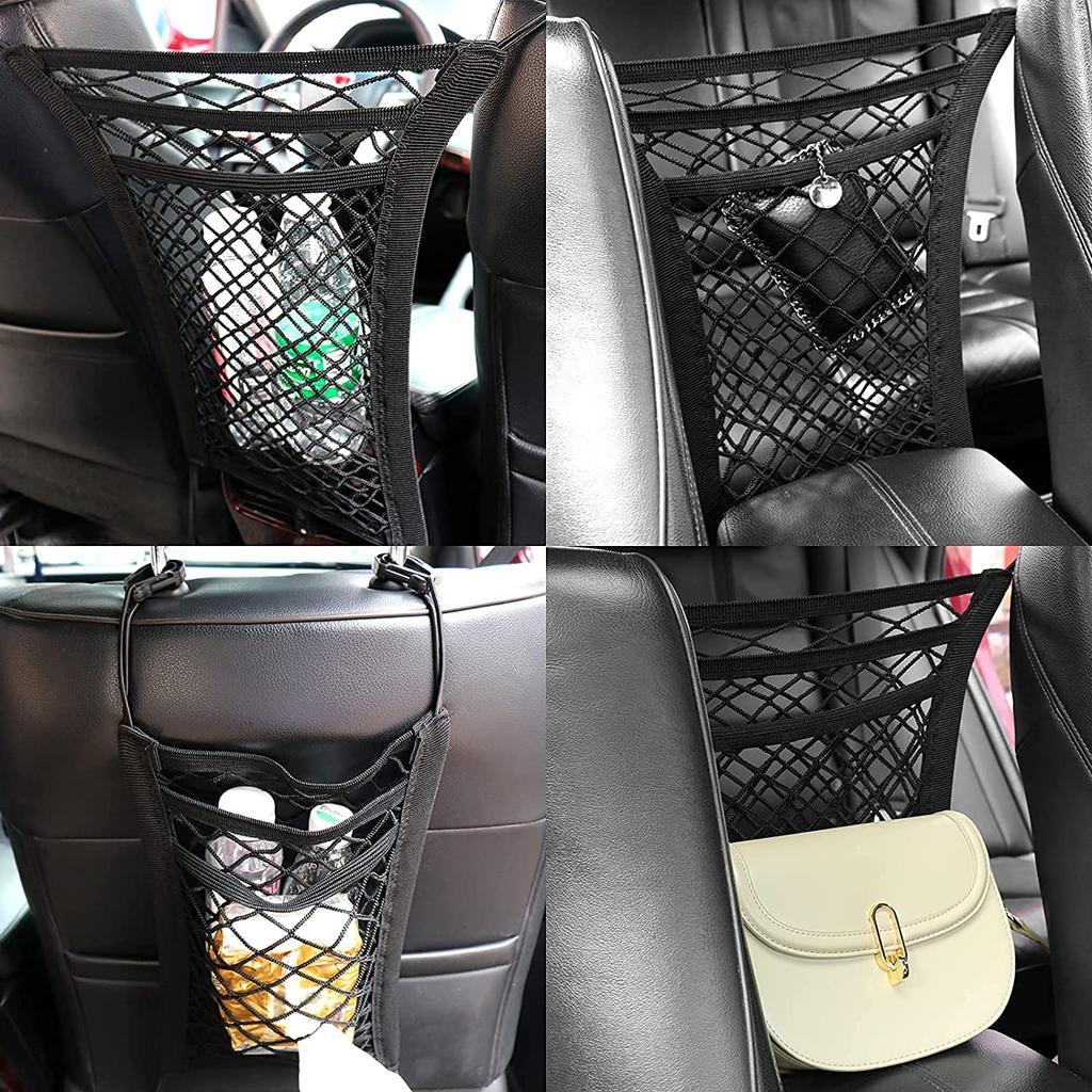 Car 3-Layer Organizer Net Mesh Trunk Goods Storage Seat Back Stowing Tidying mesh in Trunk Bag Pet Barrier Net of Backseat