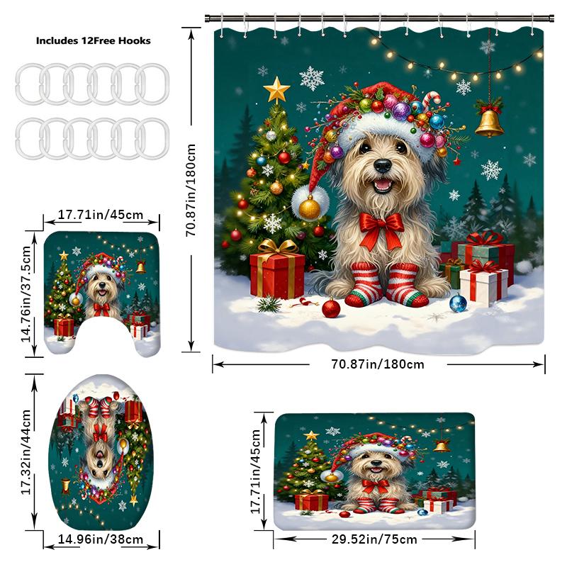 4PCS  Shower Curtain Sets With Shower Curtain And Rugs Toilet Lid Rug U Shape Mat And Bath Mat Bathroom Set  With 12 Hooks