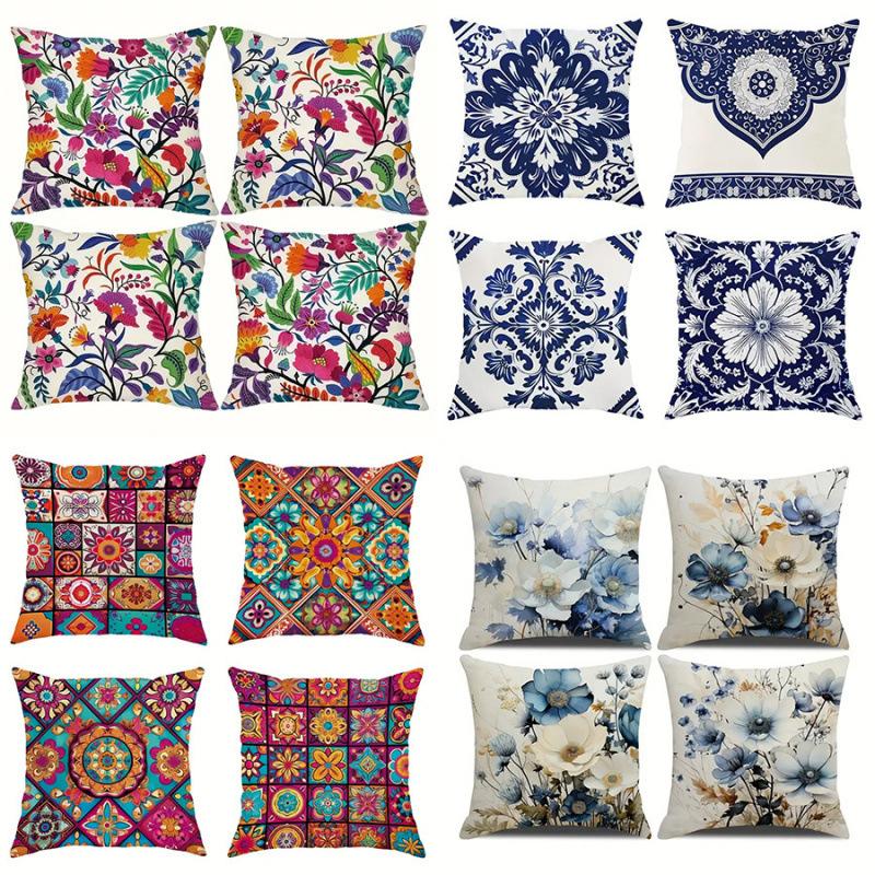 Four Digital Printed Pillowcases Retro Style Classic Sofa Cushion Pillowcases