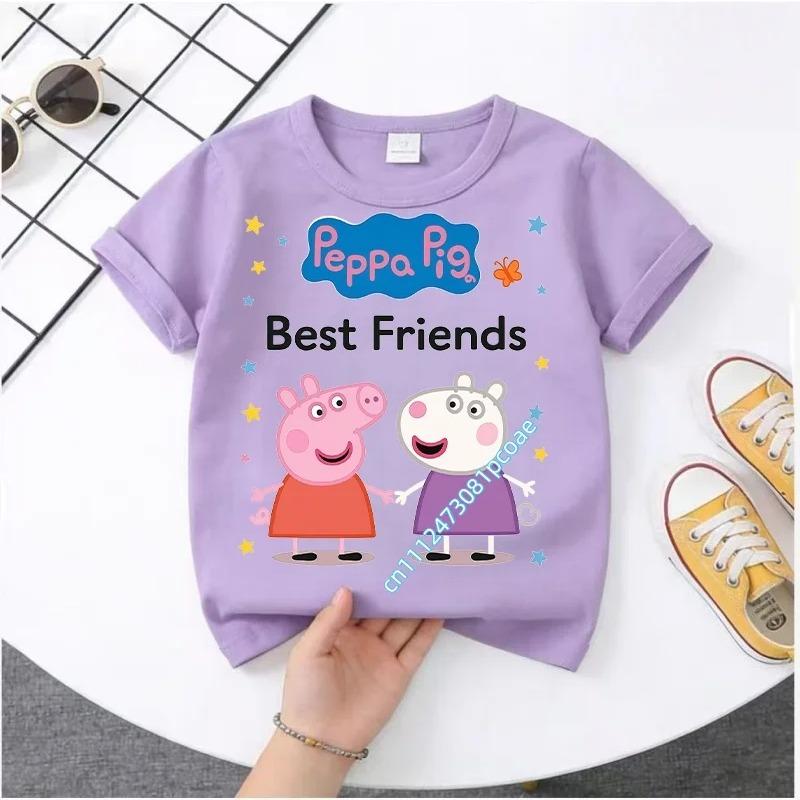 2026 Summer T-shirt - Peppa Pig Children's Pure Cotton Short-Sleeved Boys' Sport Shirt for Girls' Casual Top with Cartoon Print