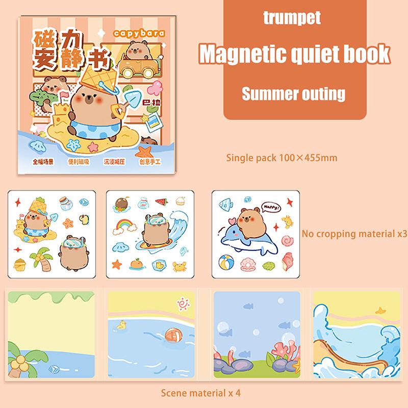 Urocza Kapibara Magnetyczna Cicha Książeczka Małe Magnetyczne Naklejki Edukacyjne dla Dzieci Bez Wycinania Można Naklejać Wielokrotnie Książeczka z Naklejkami