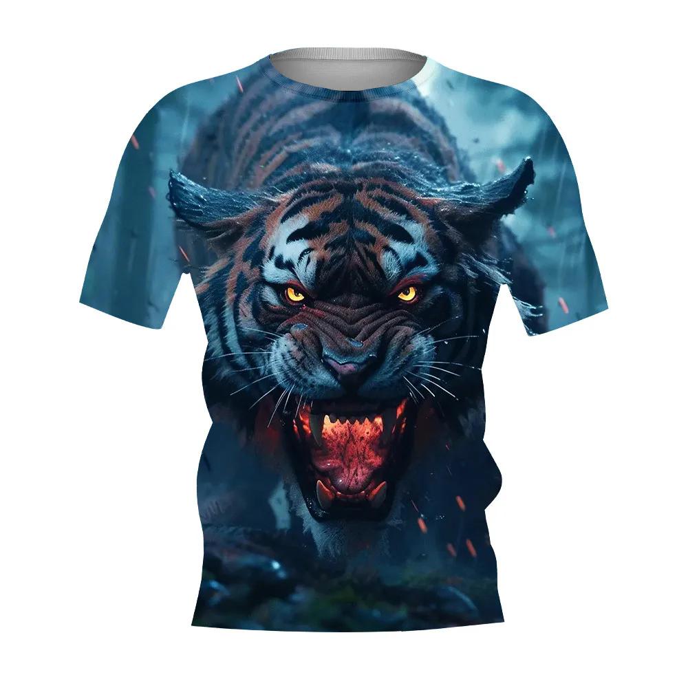 Summer New Men's T-shirt 3D Printed Tiger Fashion Domineering Short Sleeved Street Top Round Neck T-Shirts