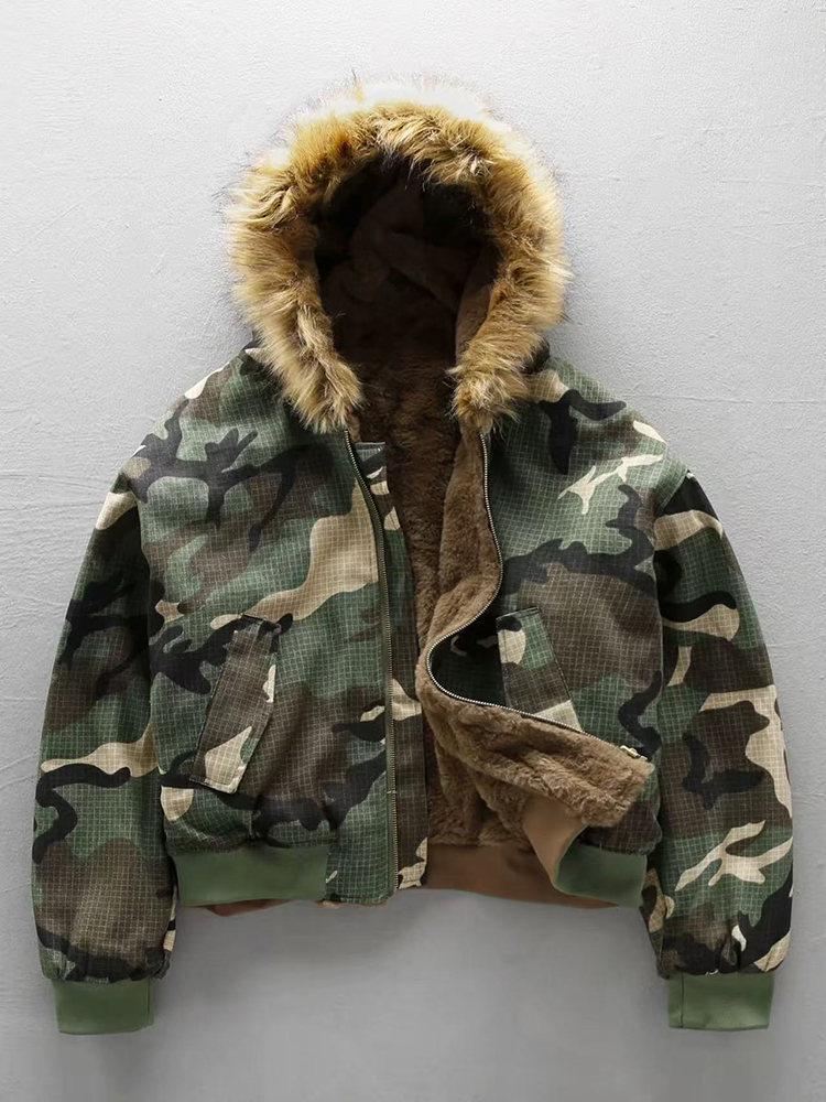 2025 Winter Herren Doppelseitige Camouflage Streetwear Kapuzenjacke aus Baumwolle