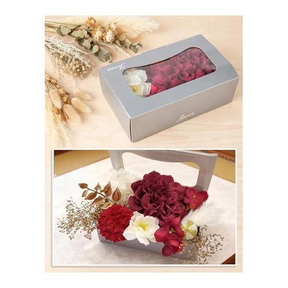 JZOON 19-Piece Dried Flower Hair Accessory Set with Baby's Breath, Japanese Beads, Gold Flakes, Mizuhiki, and Dahlia Motif - Handmade Hair Ornaments