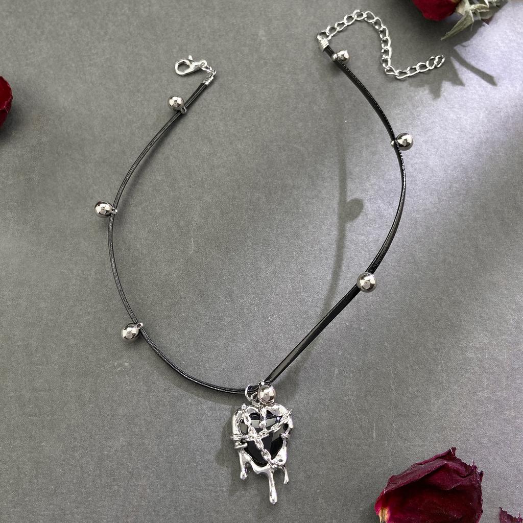 Punk Gothic Red Lava Star Cross Heart Pendant Leather Rope Necklace  Vintage Harajuku Grunge Heart Vortex Sun Charms Chain