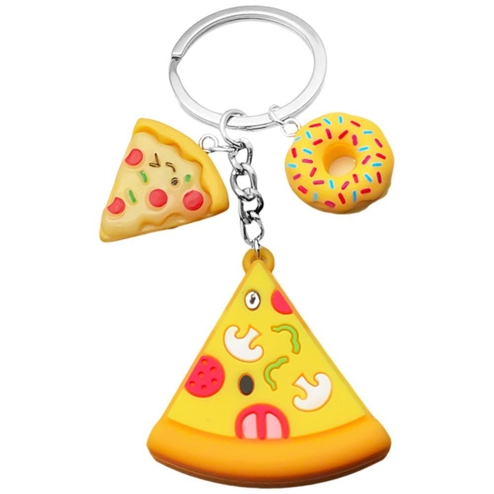 Creative Cute Food Cartoon Keychain: Soft Rubber Pizza & Donut Pendant