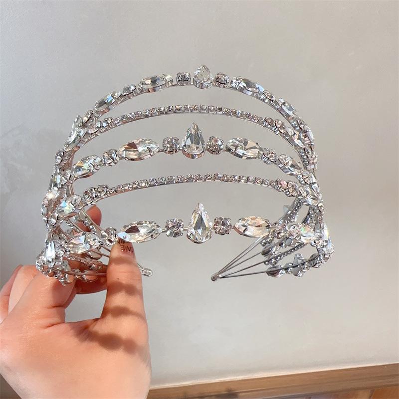 Multilayer Diamond Crystal Crown Hairband Headband Wedding Birthday Party Queen Princess Jewelry Hair Accessories Headwear