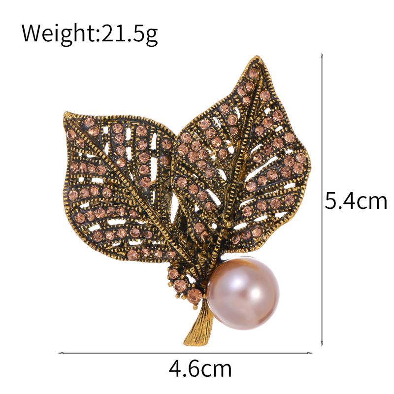 Retro Leaf Pearl Brooch Pin With Embedded Diamonds Elegant Fashionable Jewelry Accessory Pin Brooch