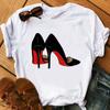 New Women's T-Shirt Pink High Heel Top Female T Shirts Lady Luxury Make Up Paris Style Shirt Harajuku Summer Tops Short Clothes