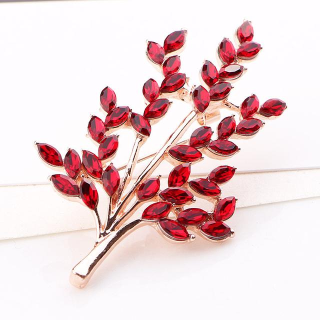 Exquisite High -End Brooch Leaf Crystal Glass Rhinestone Plant Branch Pin Female Fashion
