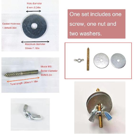 6 Set Wooden Parrot Perch Mount Screws Nuts Washer Kit Hardware for Natural Wood Bird Perch DIY Wood Birds Stand Branch Platform Playground Wild