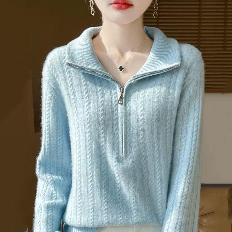 2026 Spring/Autumn Plus-Size Wool Blend Zipper Knitwear Top for Women - Thick, Loose Style, with Cross-Border Fashion Appeal.