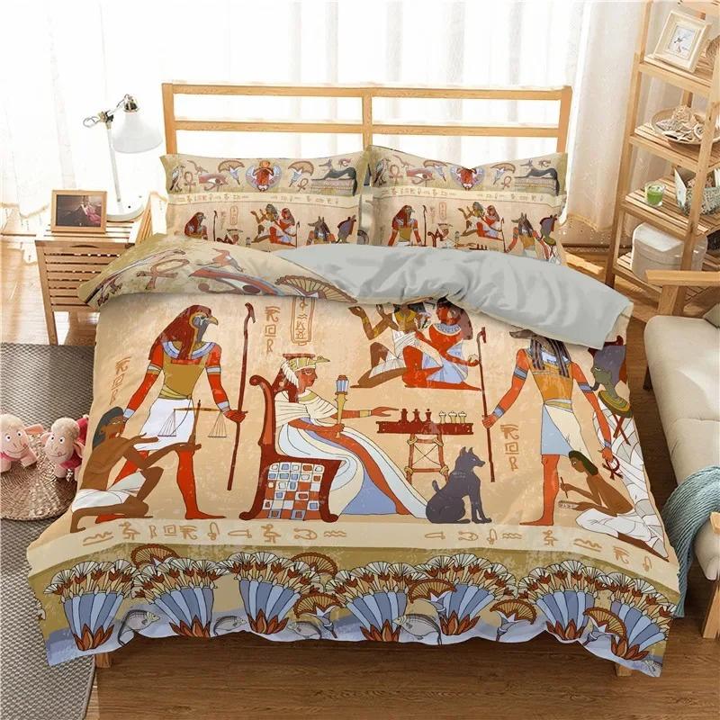 3D Ancient Egypt Tribe Decor Comforter Cover Set for Adult Women King Size Polyester Bedding Set Egyptian Print Duvet Cover Set