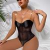 Sexy Lingerie for Women Mesh Erotic Babydoll Bodysuit With Chain Straps Teddy Erotic Dress for Sex Lenceria Costumes 1180