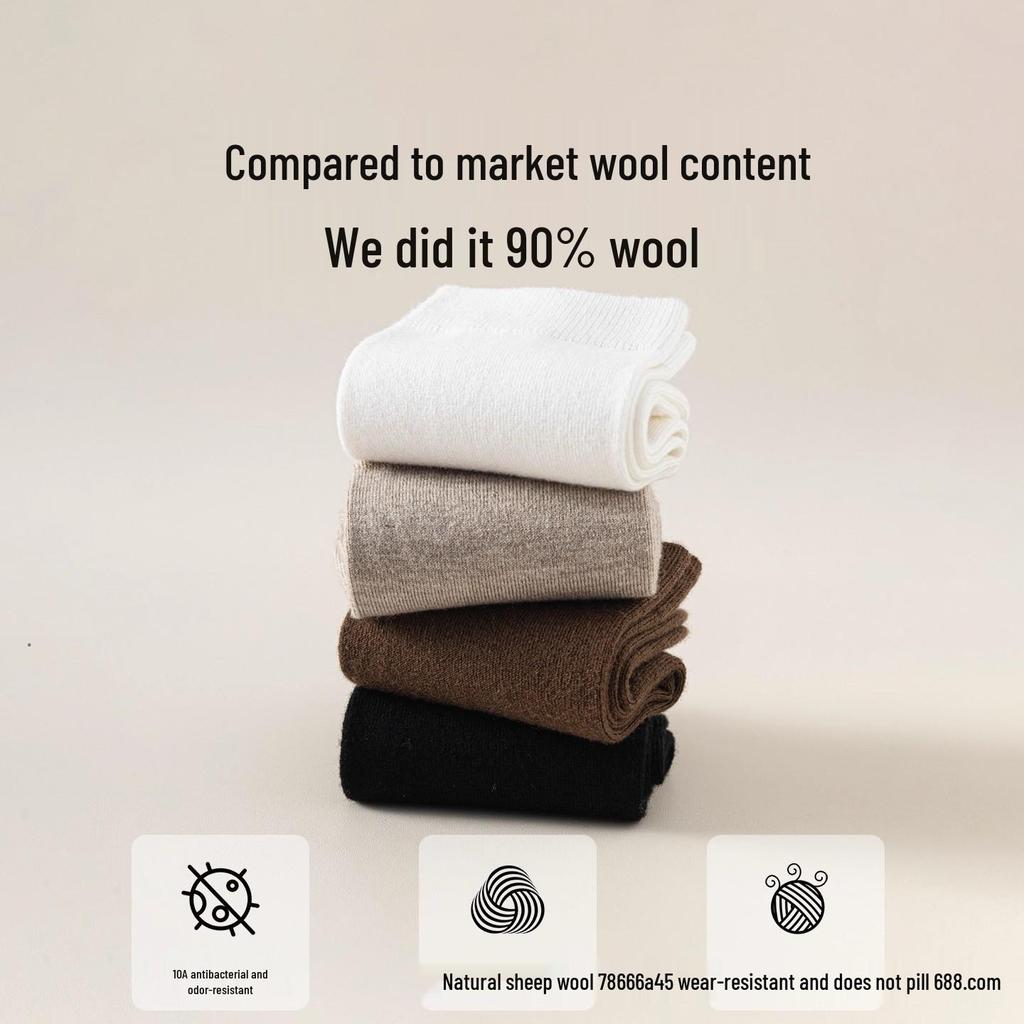 Women's 90% Pure Wool Merino Mid-Calf Socks - Warm, Thick, and Cold-Resistant for Autumn & Winter Hiking