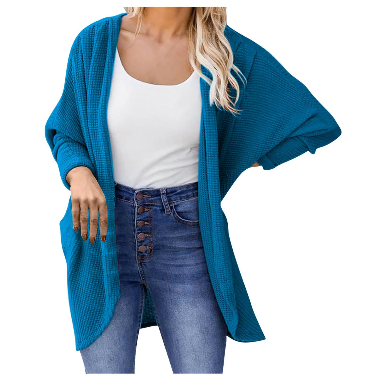 

Women s Solid Color Comfortable Home Cardigan Long Shirt Shawl Jacket L синій