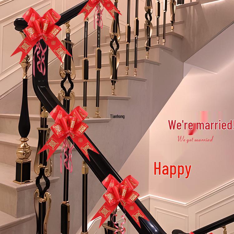 Wedding Decor: Stair Handrails, Floral Arrangements, Ribbons, and Honeymoon Room Accessories