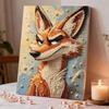 5D Pearl Painting Kit Framed with Clever Fox Portrait Sparkling Bead Art Canvas DIY Relaxing Craft for Wall Decor Gift Set Home Art