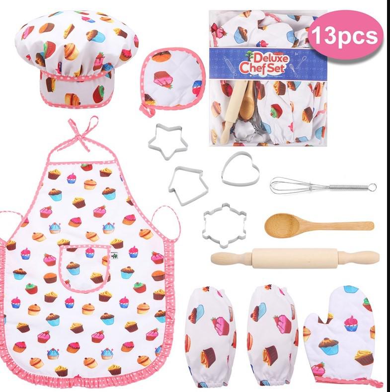 Çocuk Mutfak Oyun Seti: Mutfak Gereçleri, Pişirme Aletleri, Önlük & Şef Şapkası