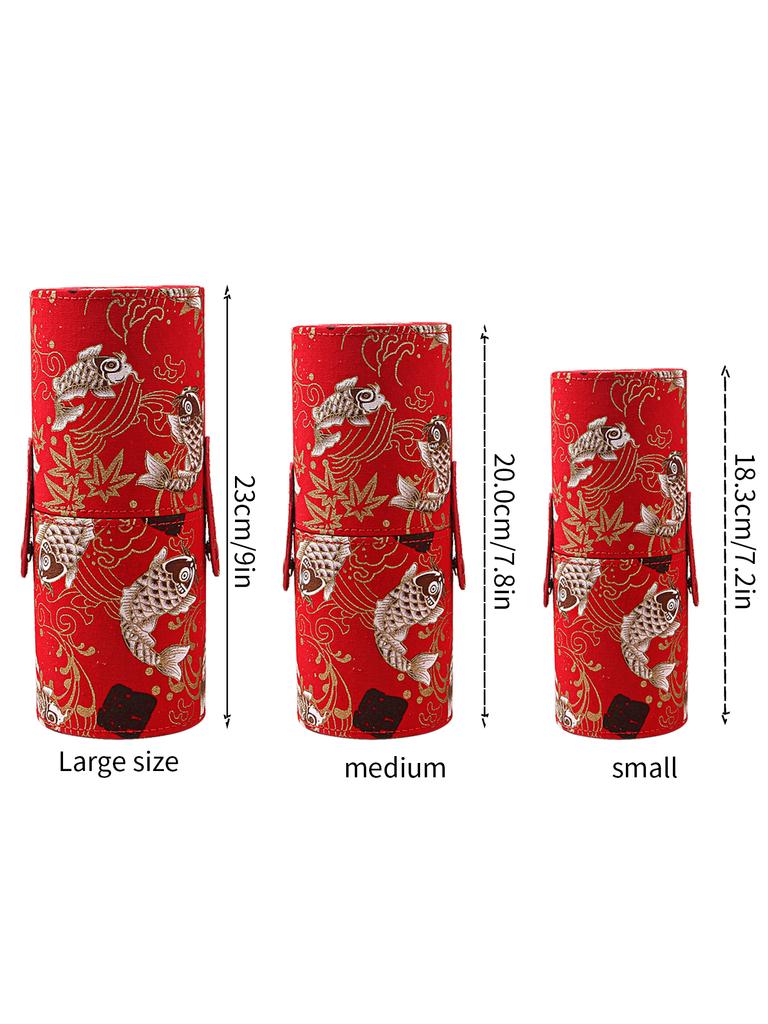 Good Luck Koi New Chinese Makeup Brush Storage Bucket with Cover Dustproof Makeupbucket Large Capacity Desktop Storage Penholder