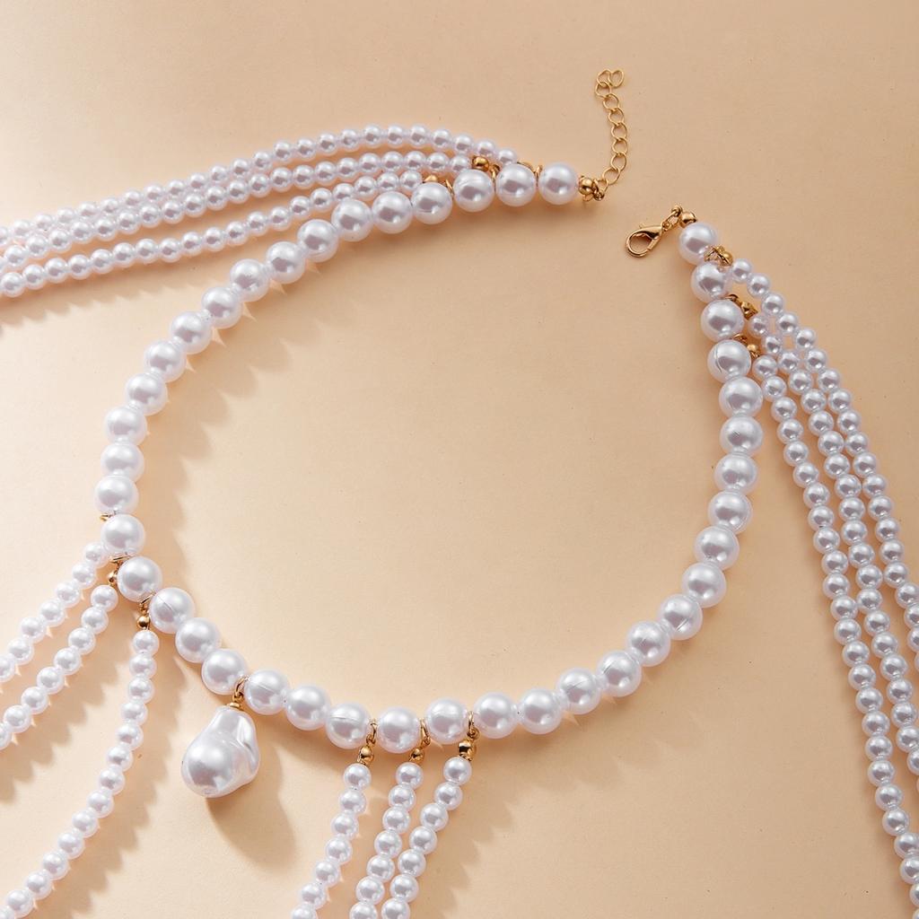 Collier de Perles Imitation Irrégulières pour Femmes Hommes Minimaliste Multicouche Chaîne de Perles Choker Bijoux de Corps Polyvalents